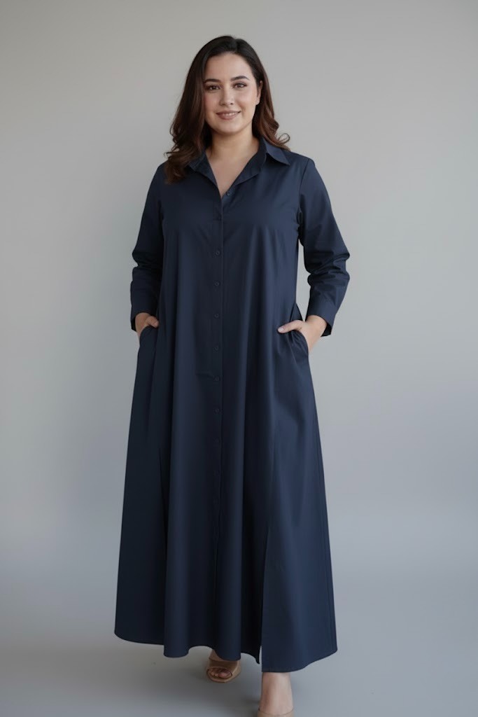 Versatile Full-Sleeve Glazed Cotton Maxi Dress | Modest Day Wear