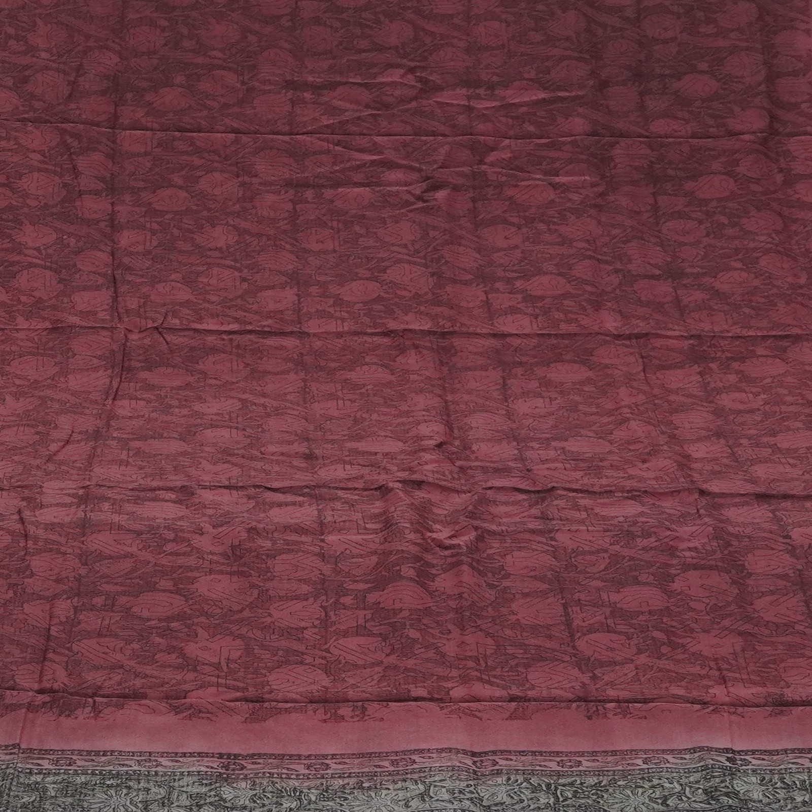 Vintage Burgundy Sarees 100% Pure Crepe Silk Printed Indian Sari 5YD Soft Fabric