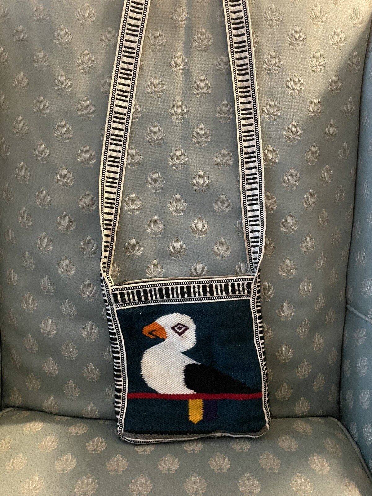 Vintage Lined Hand Woven Wool Ecuador Shoulder Cross Body Bag Hippie Boho