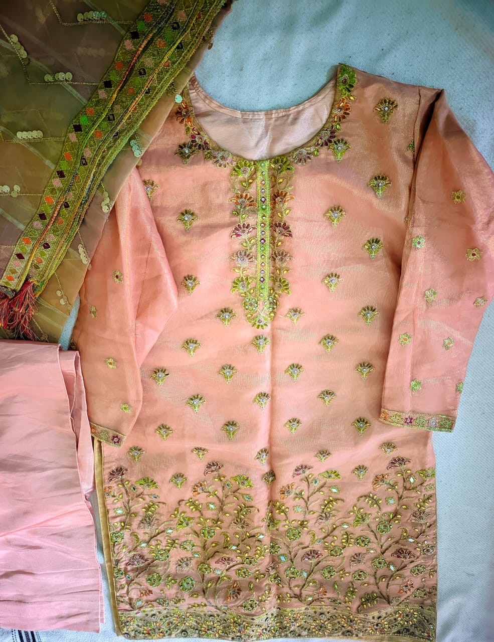shalwar kameez pakistani Organza Tea Pink