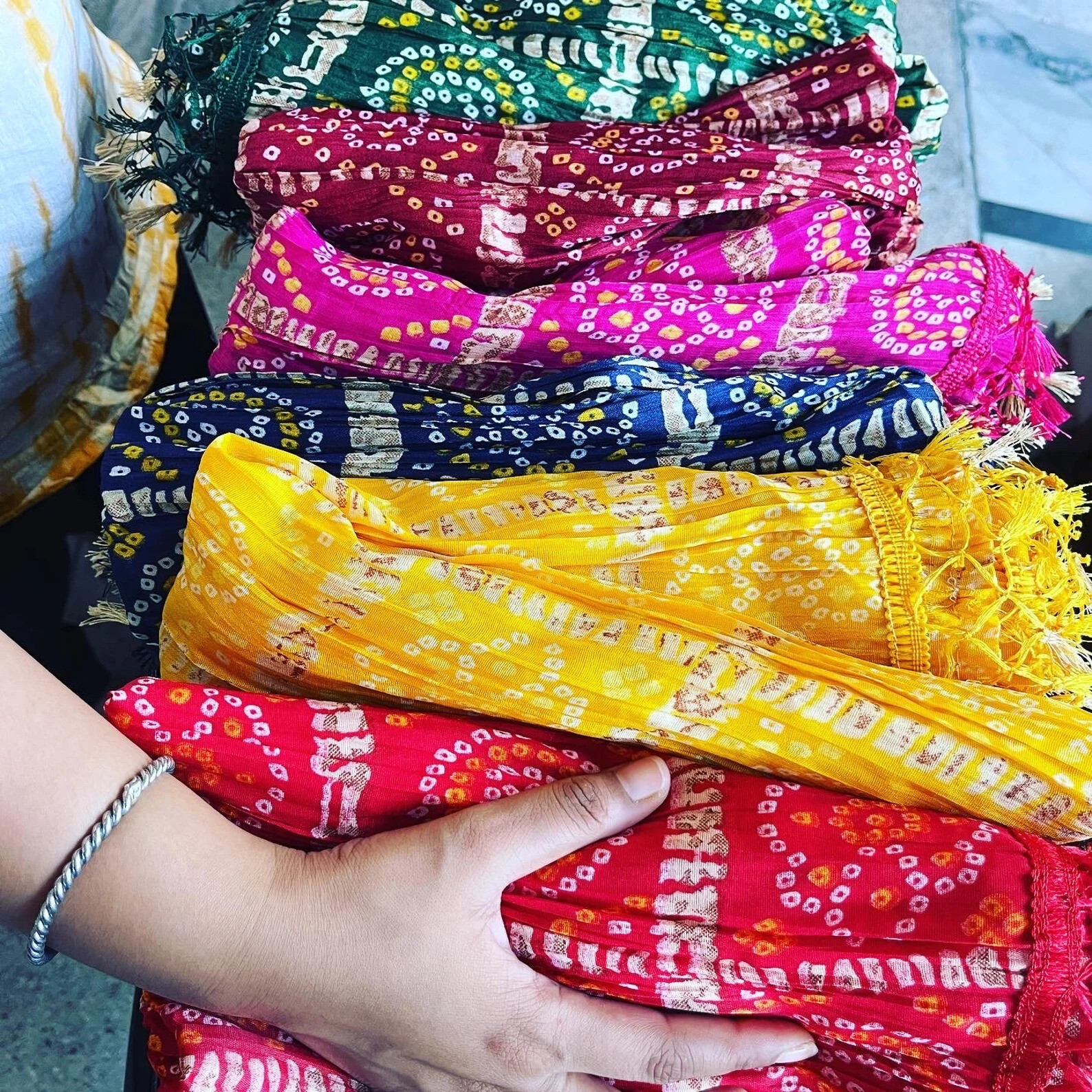 5 pcs Wholesale Lot Chinon Silk Dupatta, Bandhej Print Dupatta 2.25 Meter