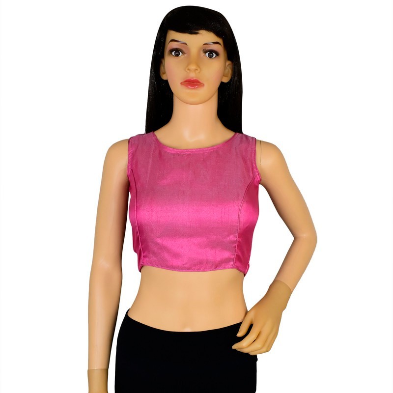 Dupion Silk Blouse Sleeveless Ethnic Party Occasion Crop Top Back Button Choli