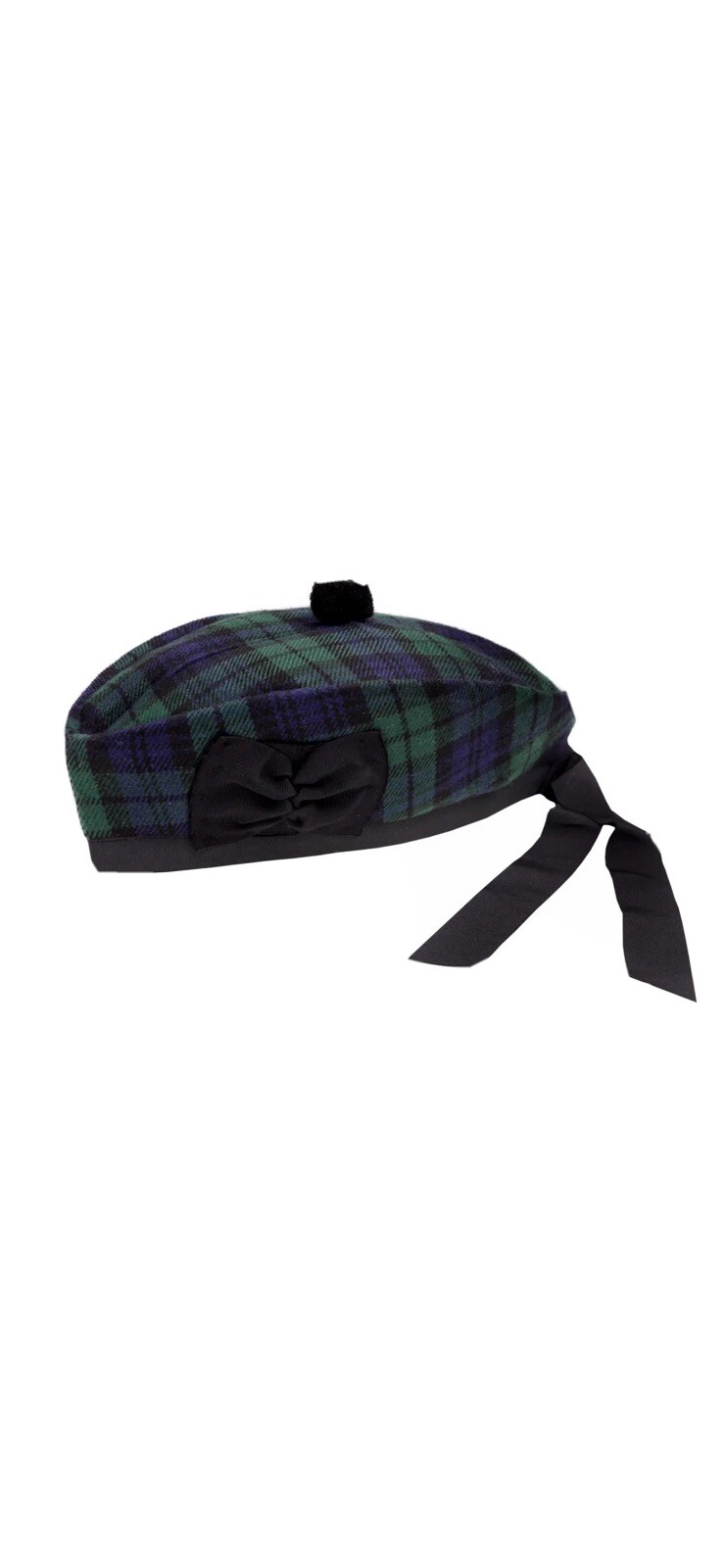 BLACK WATCH TARTAN 100% WOOL GLENGARRY HAT SCOTTISH HIGHLAND WEAR