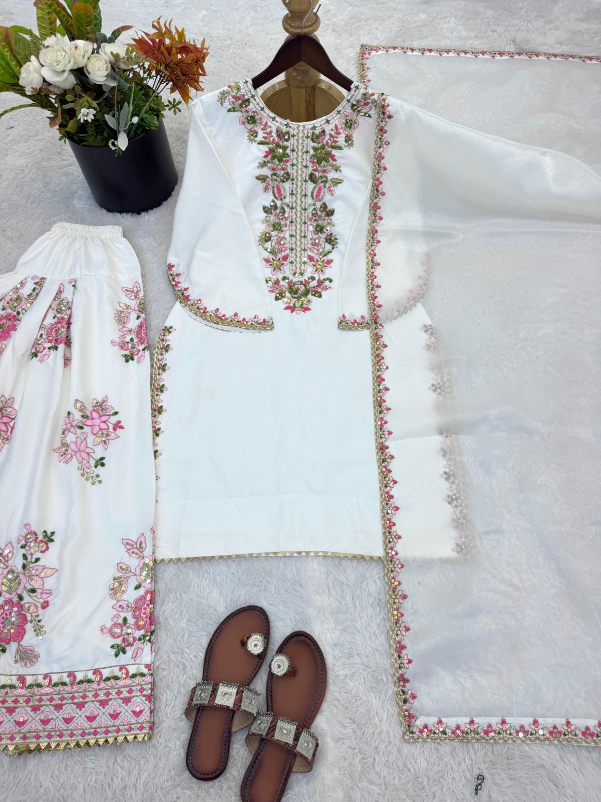 3 PIECE PAKISTANI DESIGNER FARSHI SHALWAR SUIT WEDDING PARTY WEAR WOMEN EID NEW