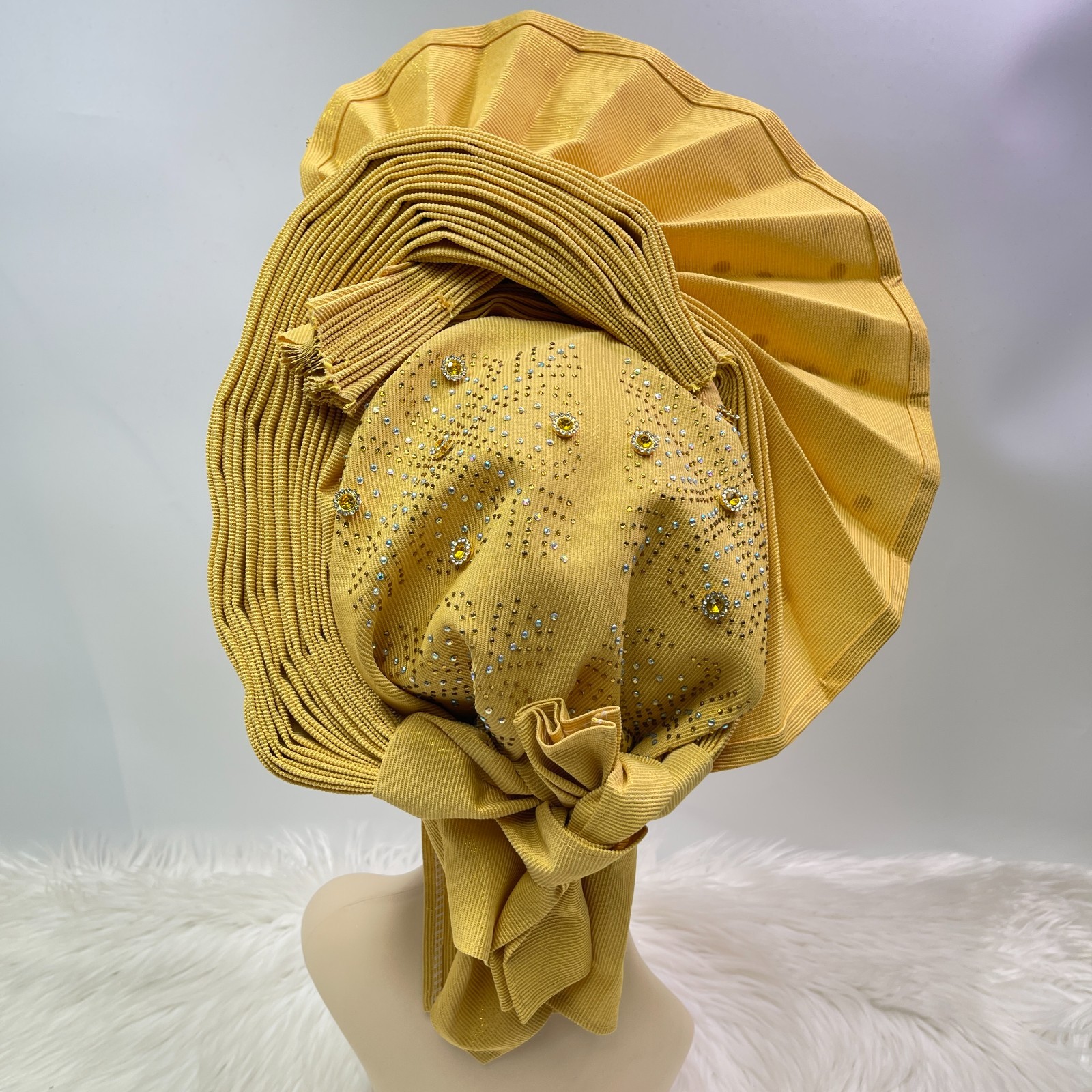 African Gele Fabric Turban Headtie Made Aso-Oke Auto Gele Head Wear Hat Stones