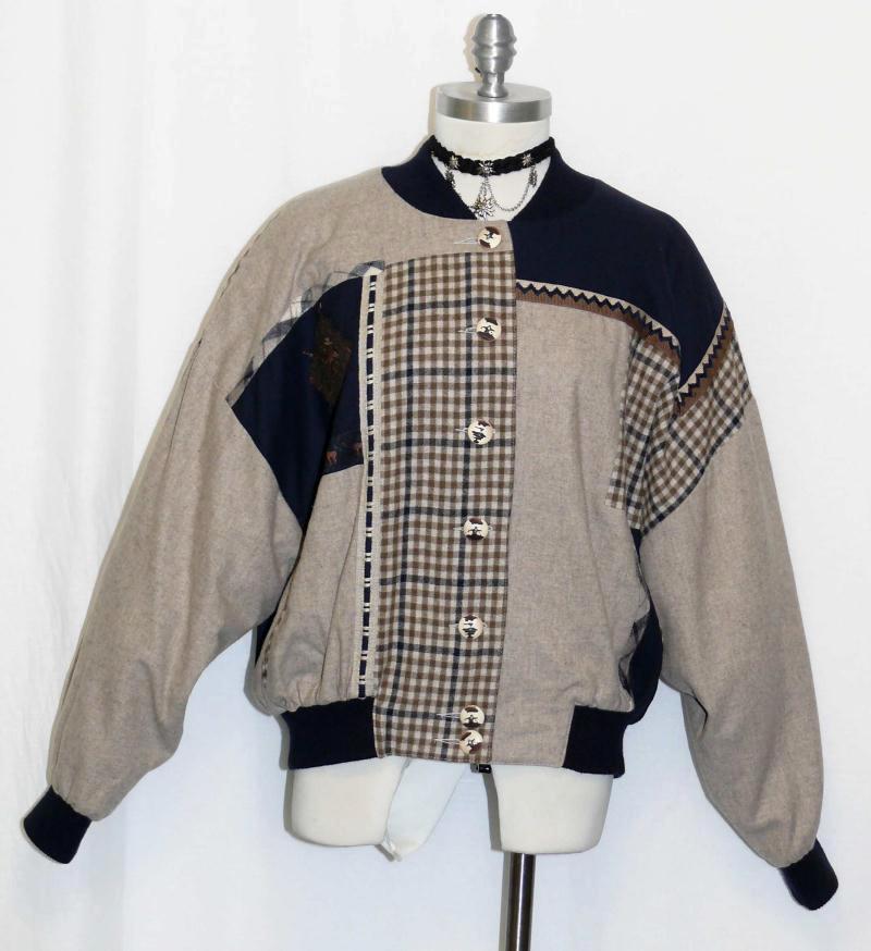 BROWN & BLUE ~ WOOL German Women Sport Bomber Winter Walk JACKET Over Coat 20 XL