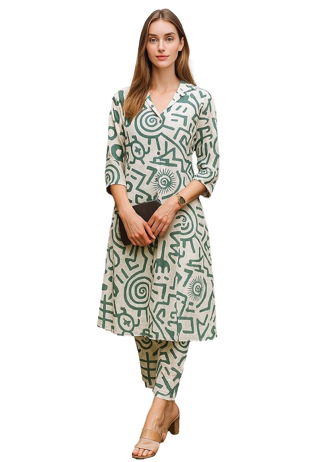 Regular Women’s Cotton Blend Floral with Pant Kurta Ethnic Set