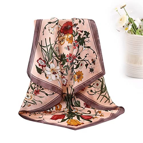 27.5” Silk Satin Square Head Scarf – 4PCS Satin Print (Black/Gray/Coffee/Cyan)