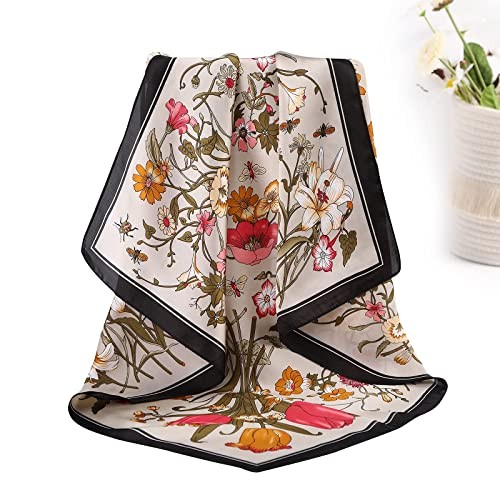 27.5” Silk Satin Square Head Scarf – 4PCS Satin Print (Black/Gray/Coffee/Cyan)