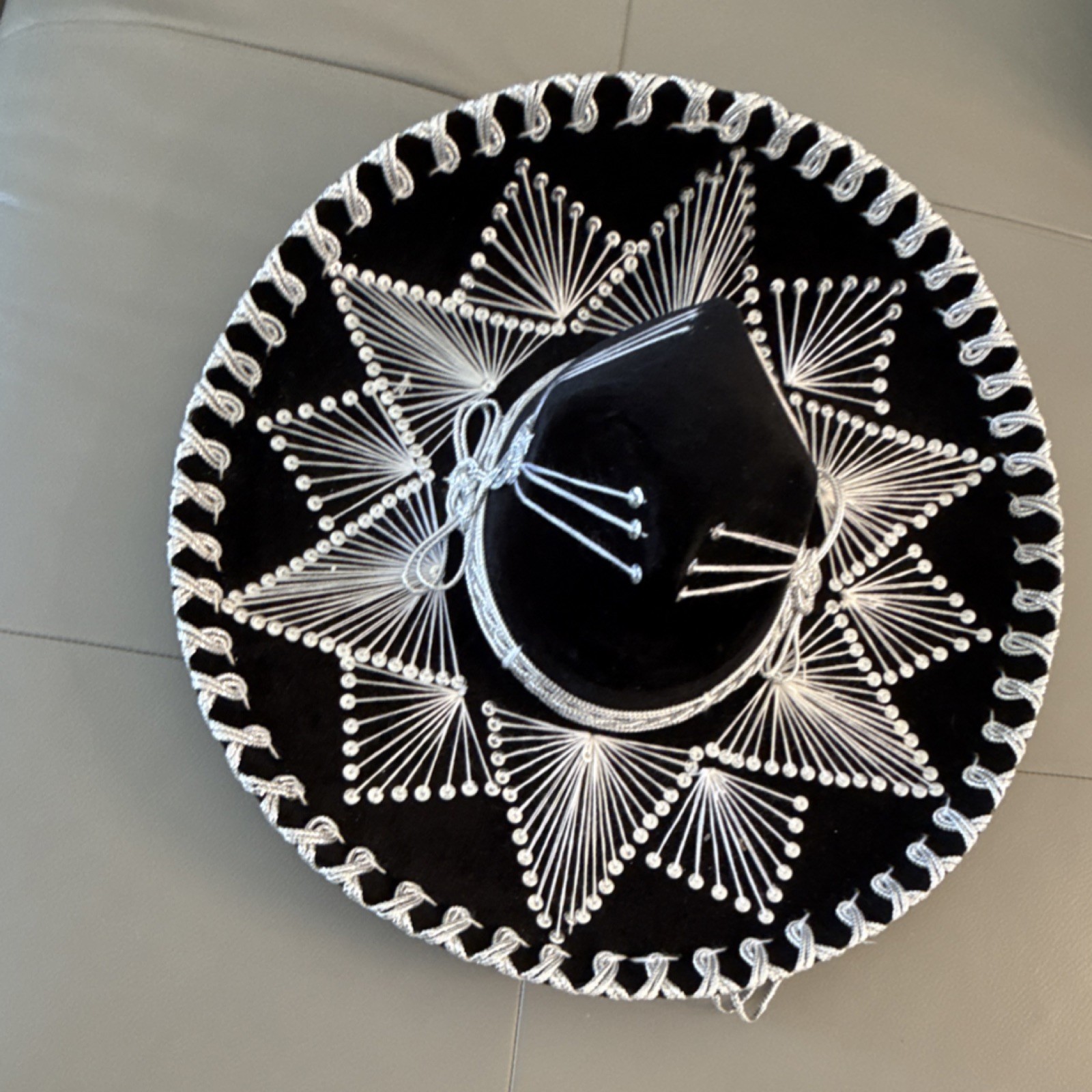 HATS Black Sombrero Charro Hat with White Embroidery, Unisex One Size