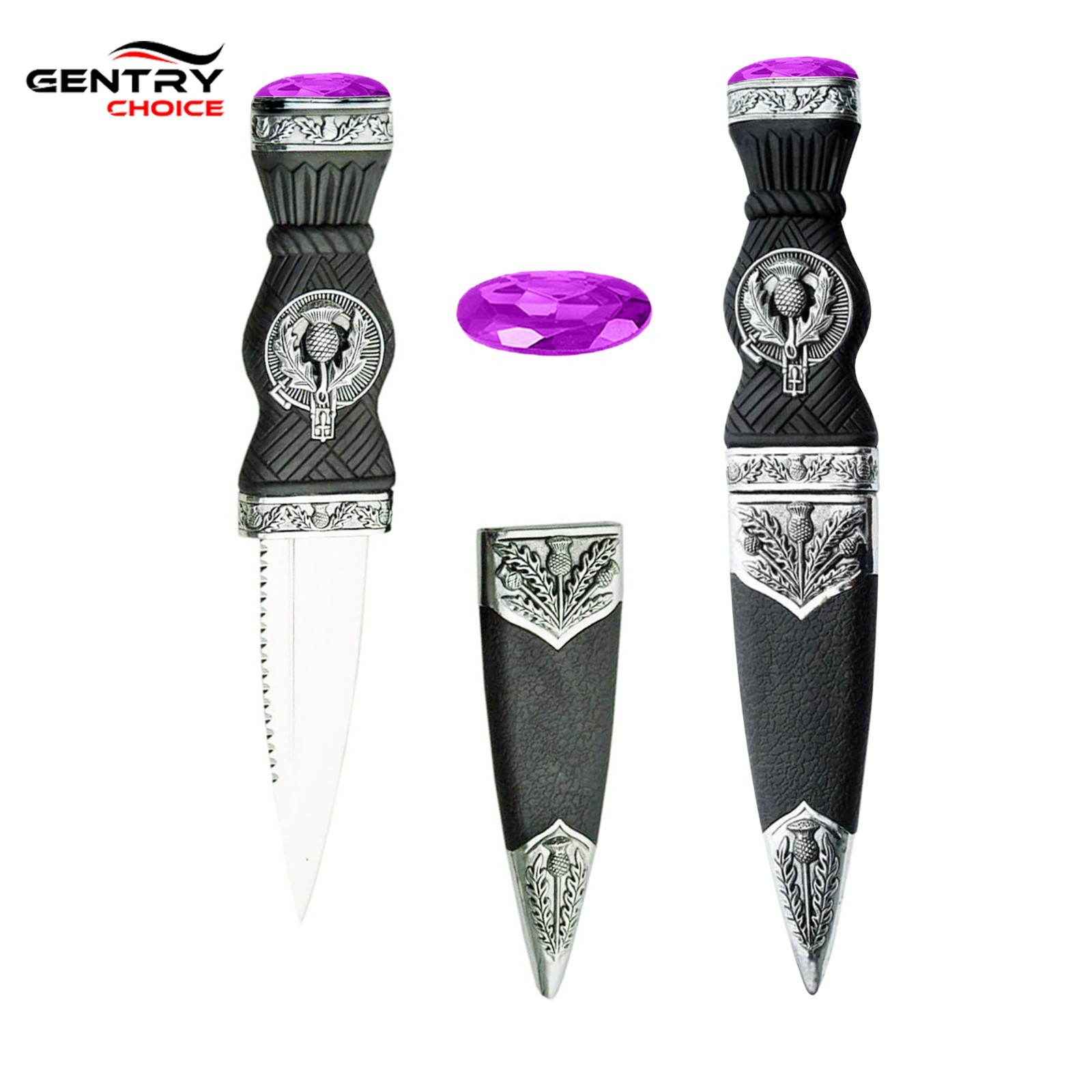 Mens Scottish Sgian Dubh Knife Blue Stone Traditional Highlander Kilt Accessory