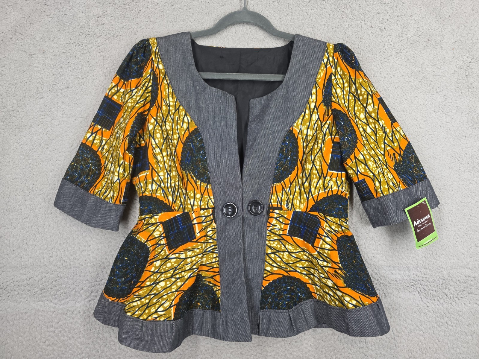 Ankara Fabric Jacket L Large Womens African Blazer Orange Yellow Blue Print