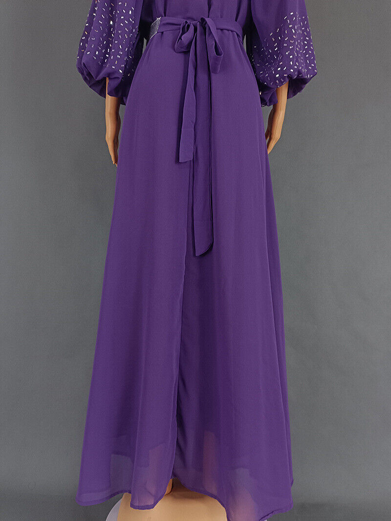 Women Fashion Dress Hot Drill Sequin Gown Chiffon with Belt Muslim Dubai Burqa