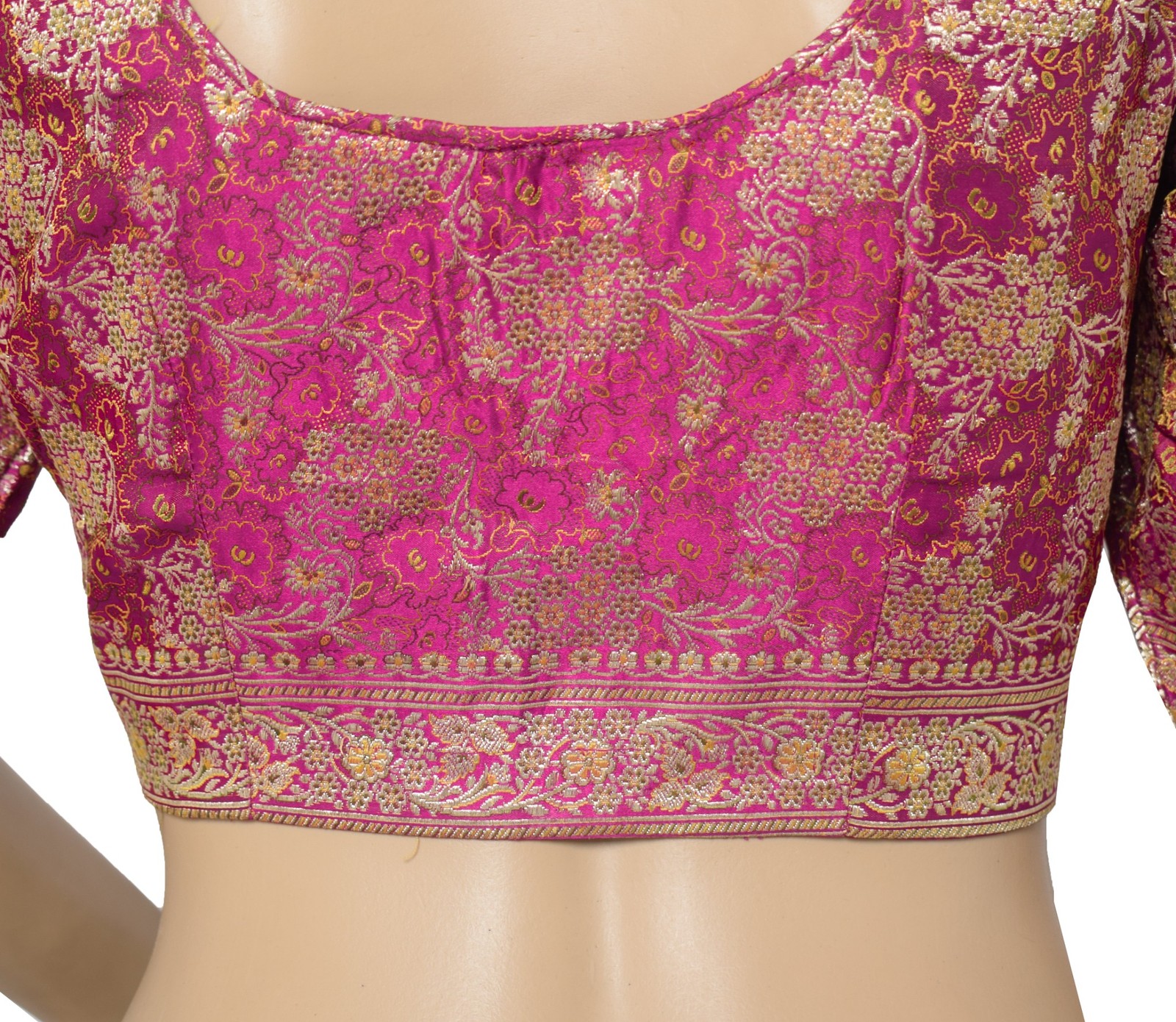 Sushila Vintage Banarasi Sari Blouse Zari Brocade Pure Satin Magenta Top 38″