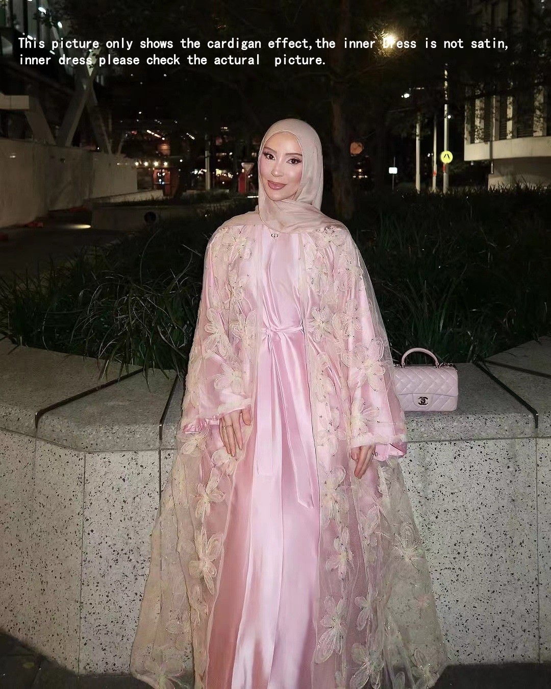 Islamic Women Long Inner Dress Open Kaftan Cardigan Kimono Formal Party 2Pcs Set