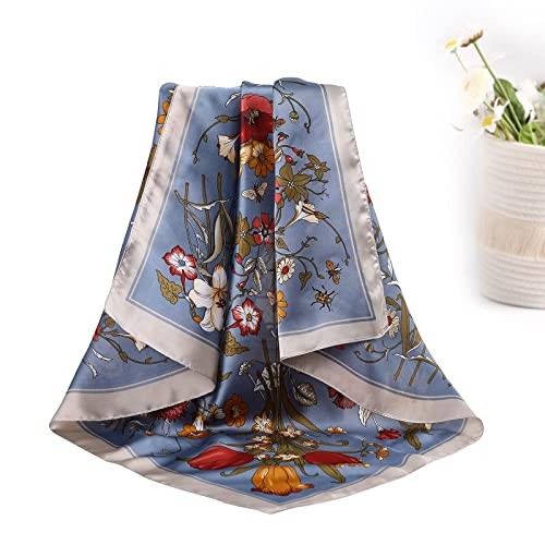 27.5” Silk Satin Square Head Scarf – 4PCS Satin Print (Black/Gray/Coffee/Cyan)