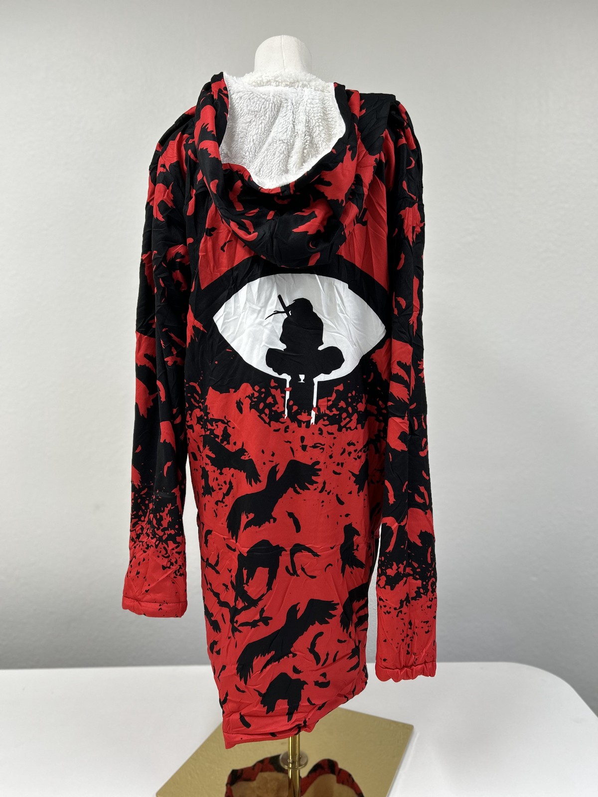 Itachi Uchiha Naruto Reversible Sherpa Snuggle Jacket Coat Red Black Crows L