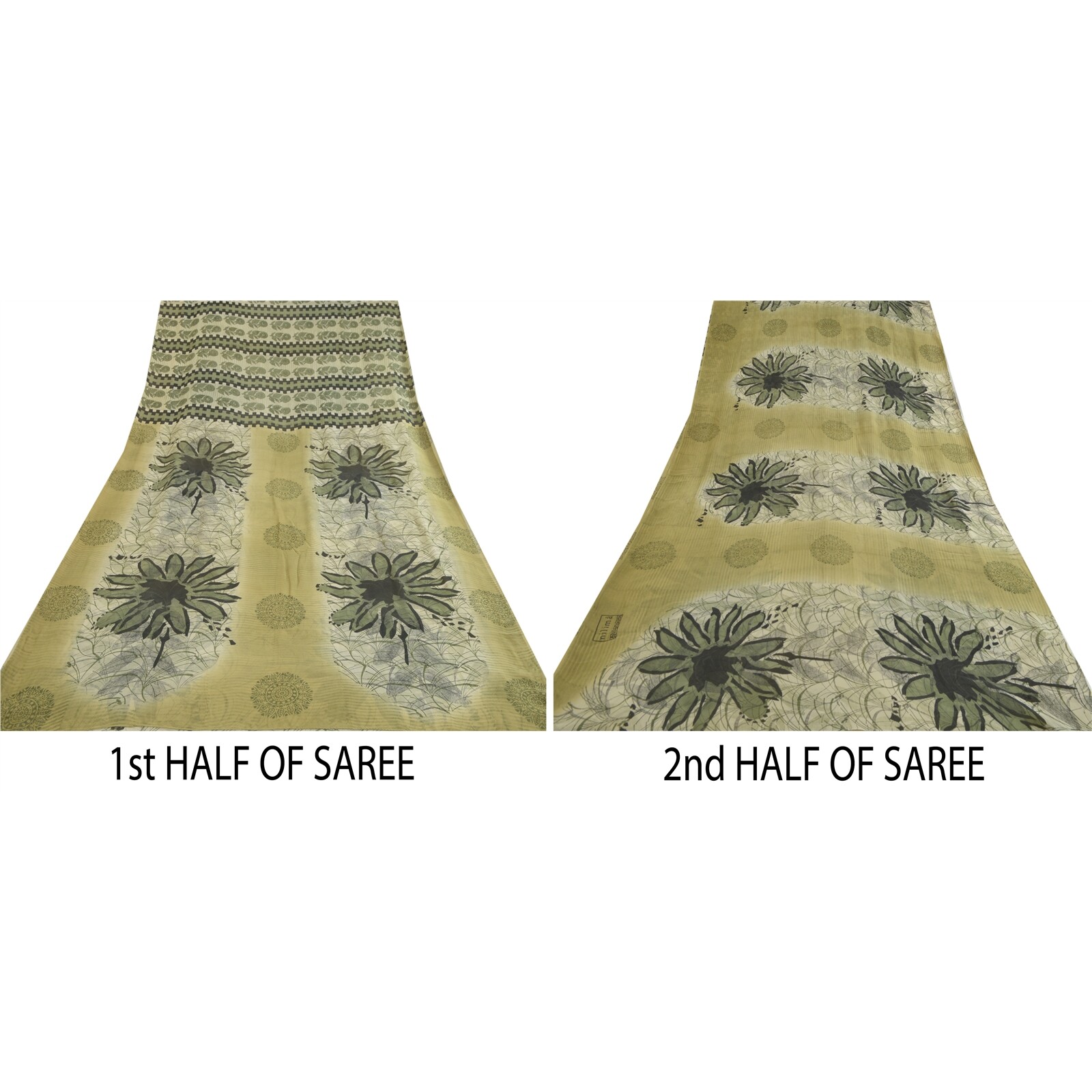 Sanskriti Vintage Sarees Pastel Lime-Green Pure Georgette Printed Sari Fabric
