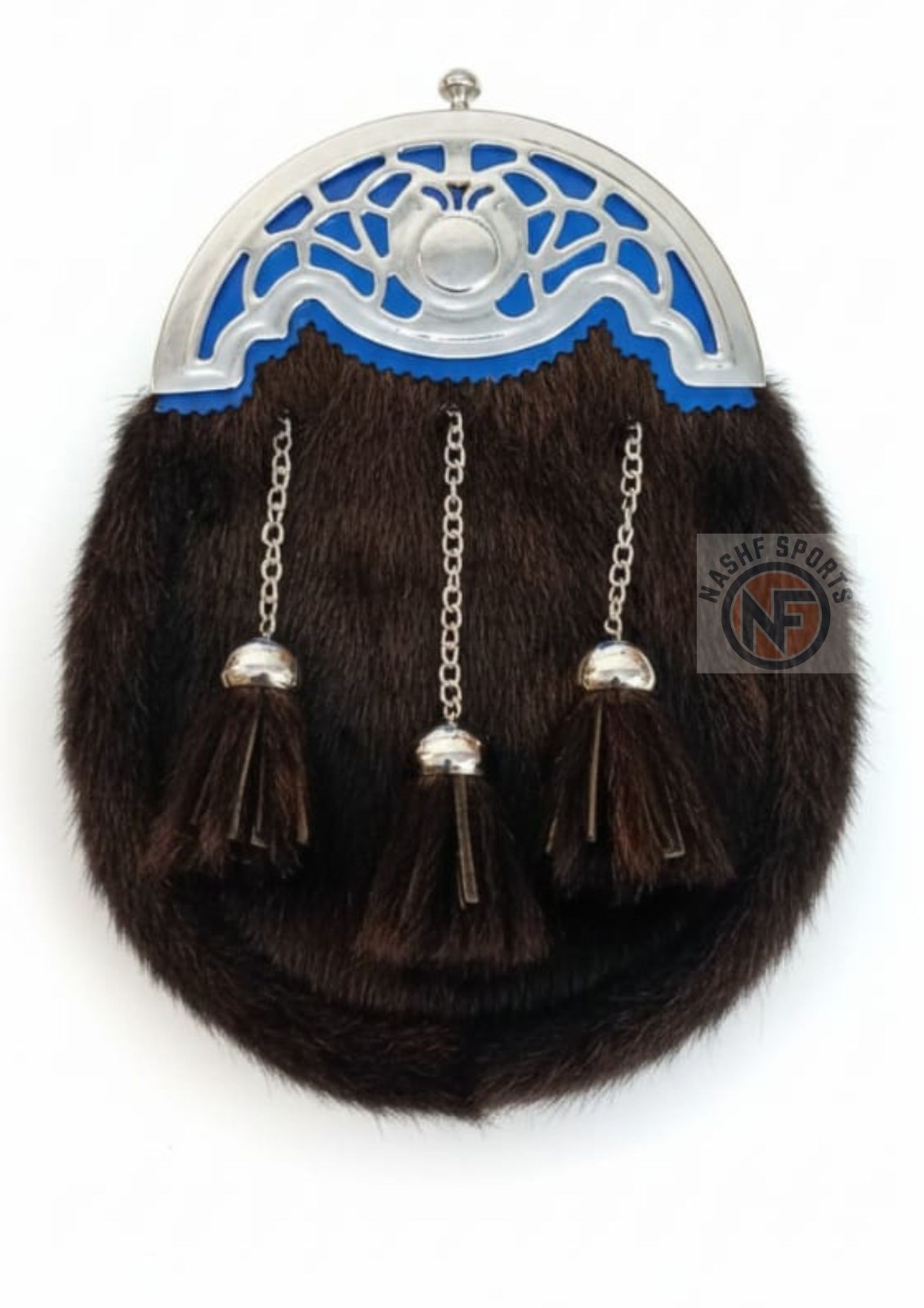 Traditional Brown Full Dress Kilt Sporran Blue Cantle Highland Dress Accessory