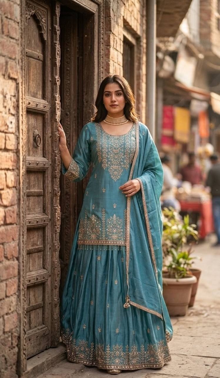 Premium Designer Chinnon Silk Top Lehenga With Dupatta For Function Wear