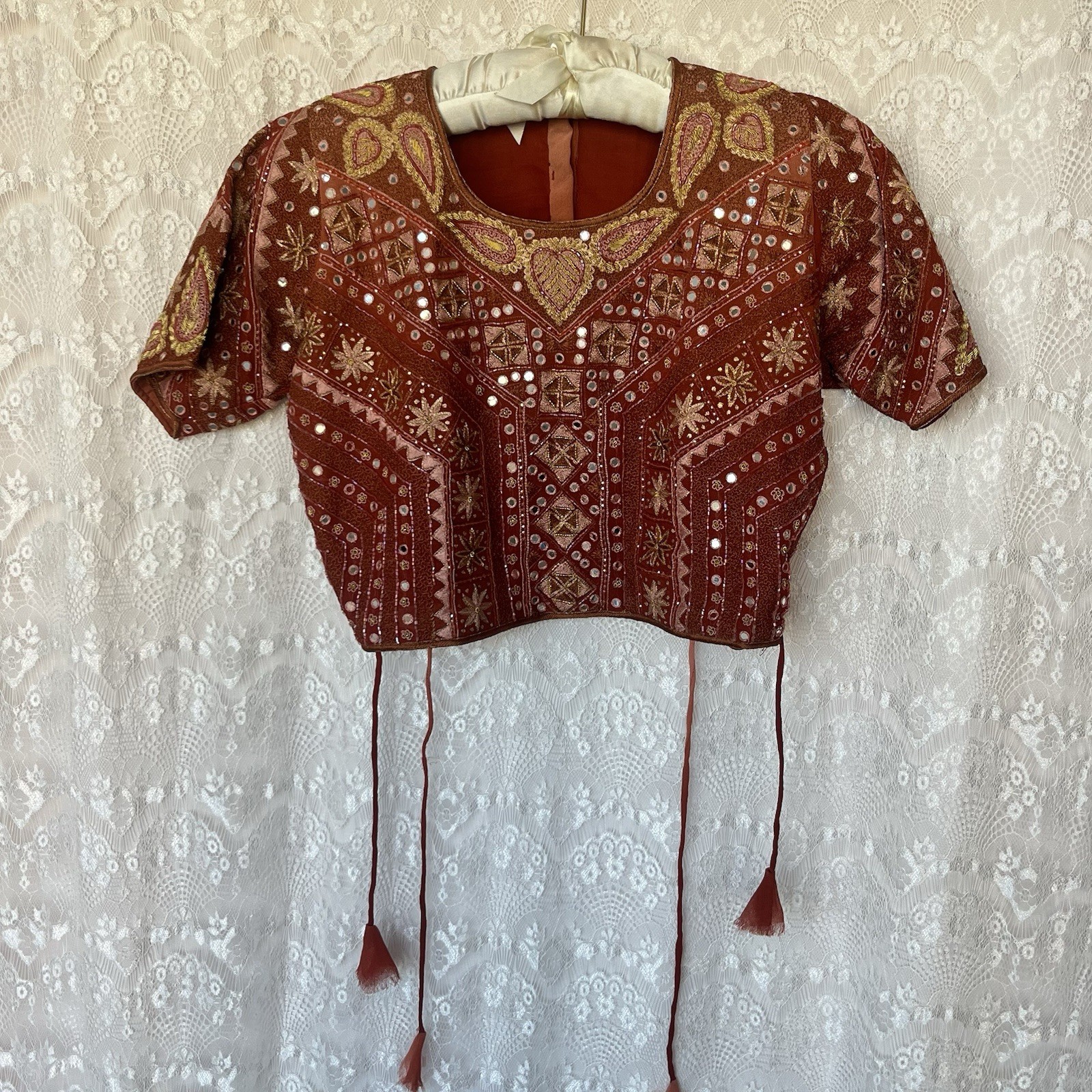 gold thread embroidered beads and sequins blouse for saree size S