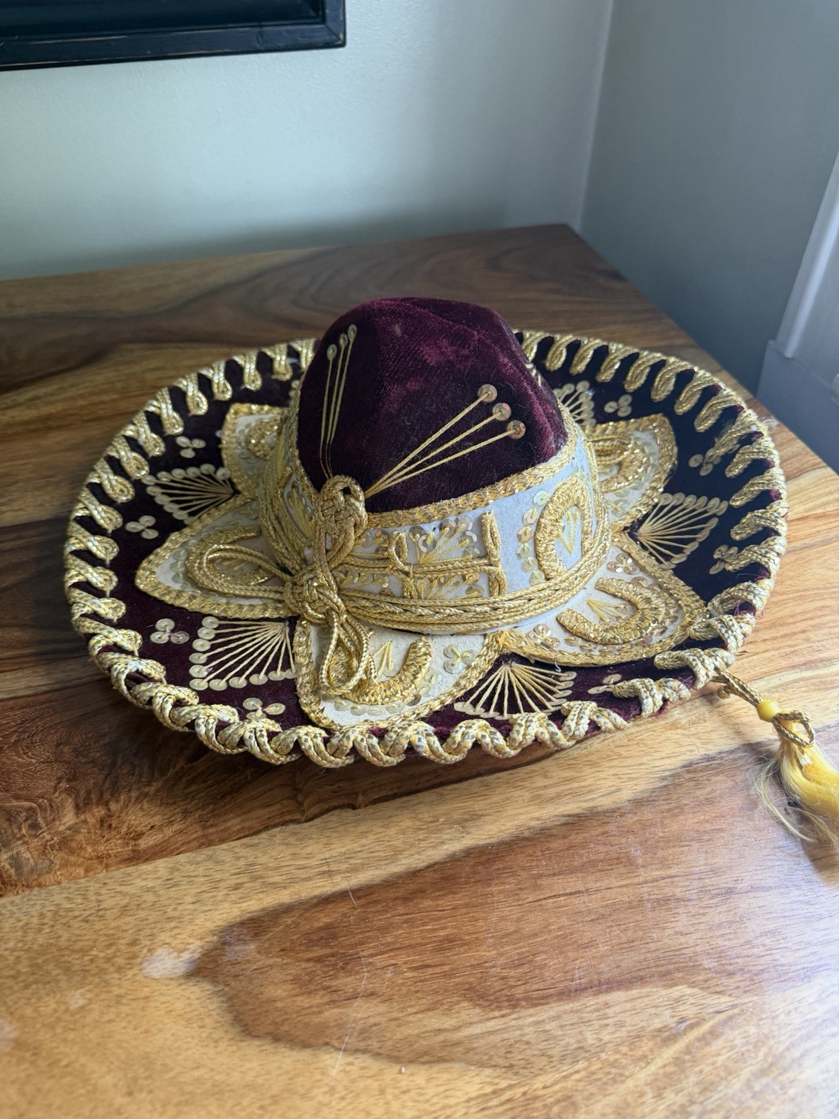 Authentic JuLa Mexican Sombrero Kids Hat Mariachi Purple Velvet Gold Sequence