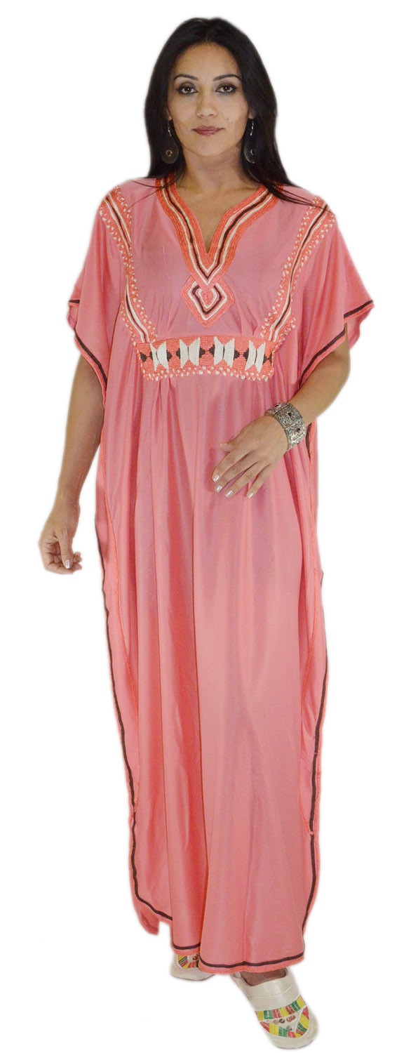 Moroccan Caftan kaftan Handmade Abaya Swim Cover lounge wear maxi Dress Coral