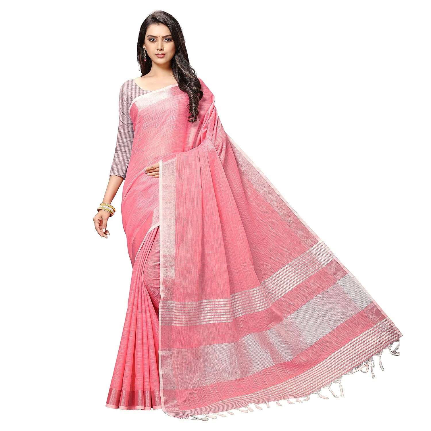 Women’s Jacquard Linen Saree With Unstitched Blouse Piece