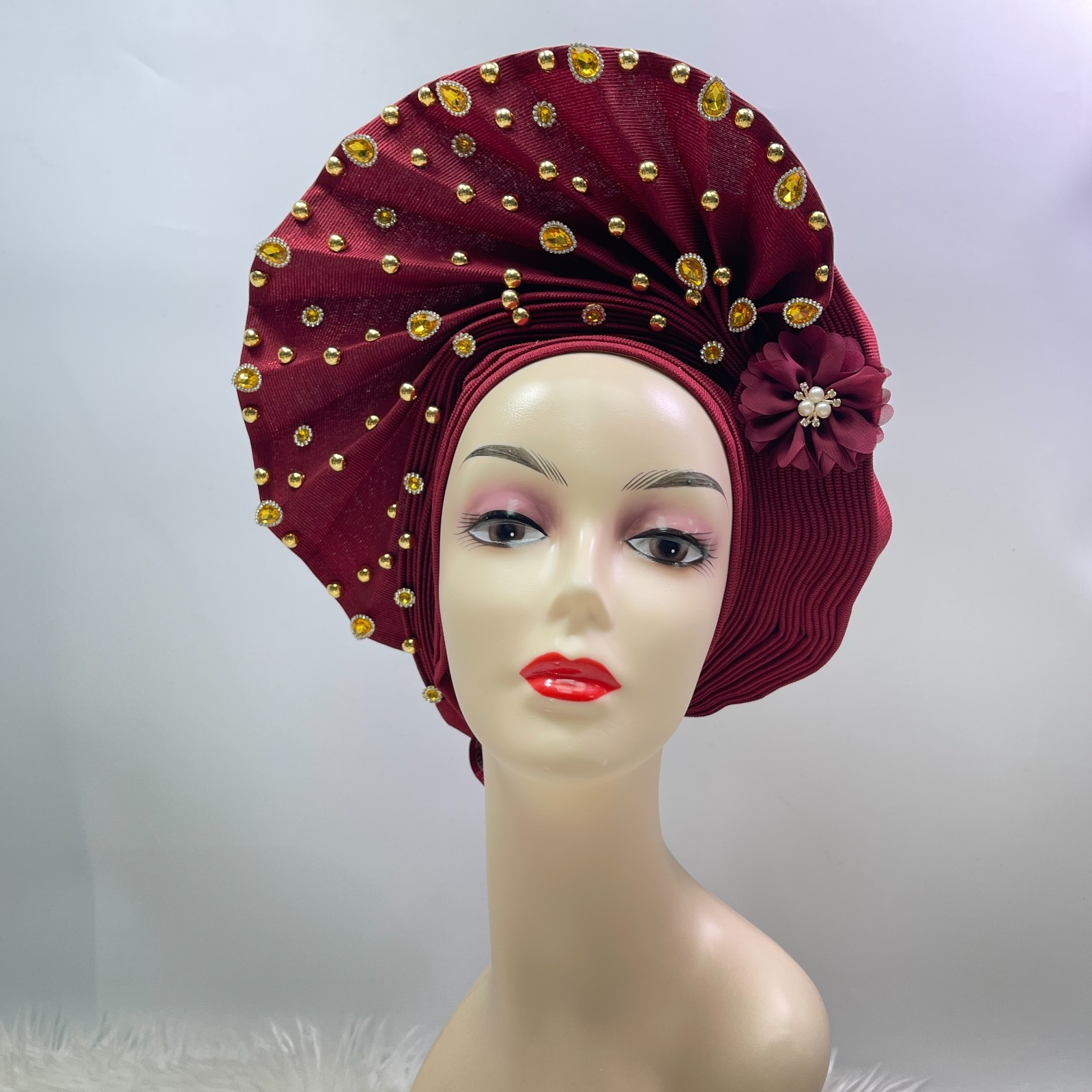African Gele Fabric Turban Headtie Made Aso-Oke Auto Gele Head Wear Hat Stones