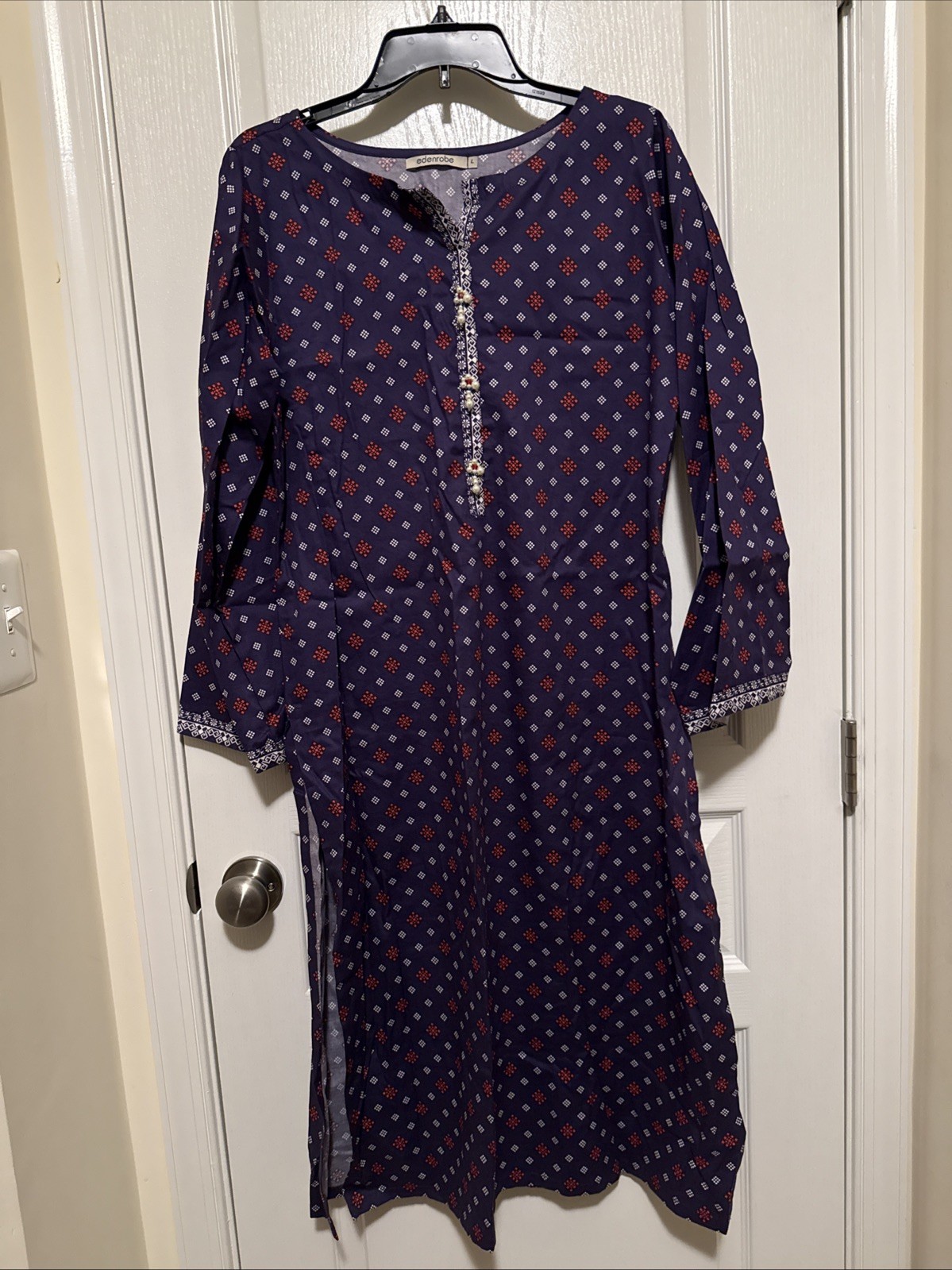Shalwar Kameez 2 Piece Women’s Pakistani Indian Edenrobe Large Blue Red 42 Chest