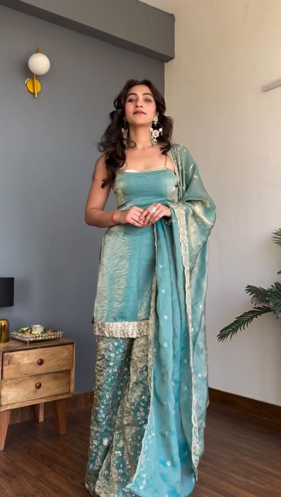 PUNJABI SHARARA PLAZZO SALWAR KAMEEZ SUIT WOMEN READYMADE DESIGNER WEDDING EID