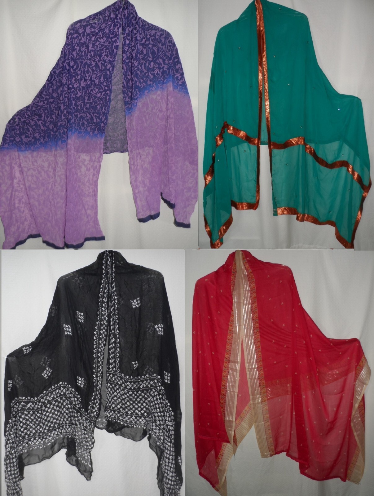 Red Navy Black Green Embroidery Print Cotton Chiffon Dupatta Large Shawl 2 Yard