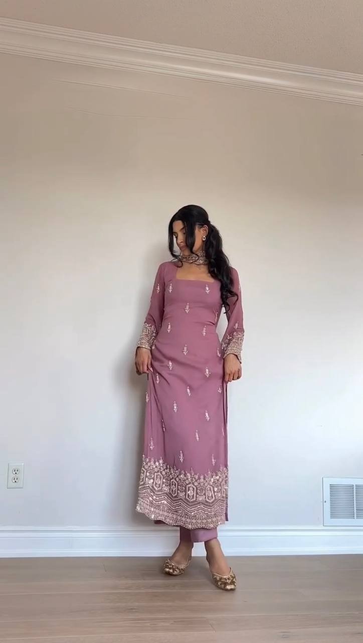 New Designer Faux Georgette Embroidered Sequence Top-Sharara Plazzo & Dupatta