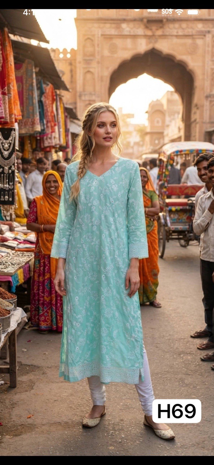 Mint Green Chikankari Kurti Hand Embroidered Lucknowi Anarkali Dress Maxi Gown