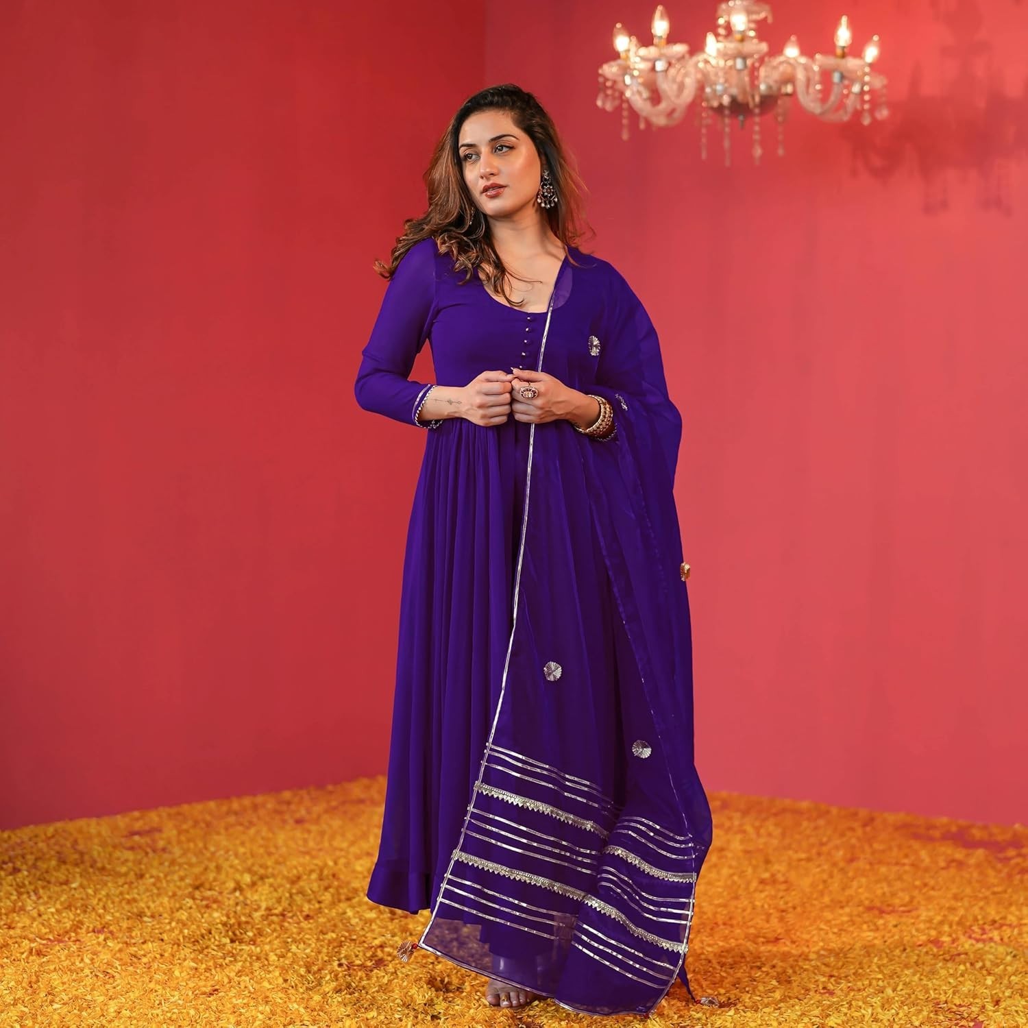 Women’s Rayon Blend Anarkali Solid Kurta with Pant & Dupatta