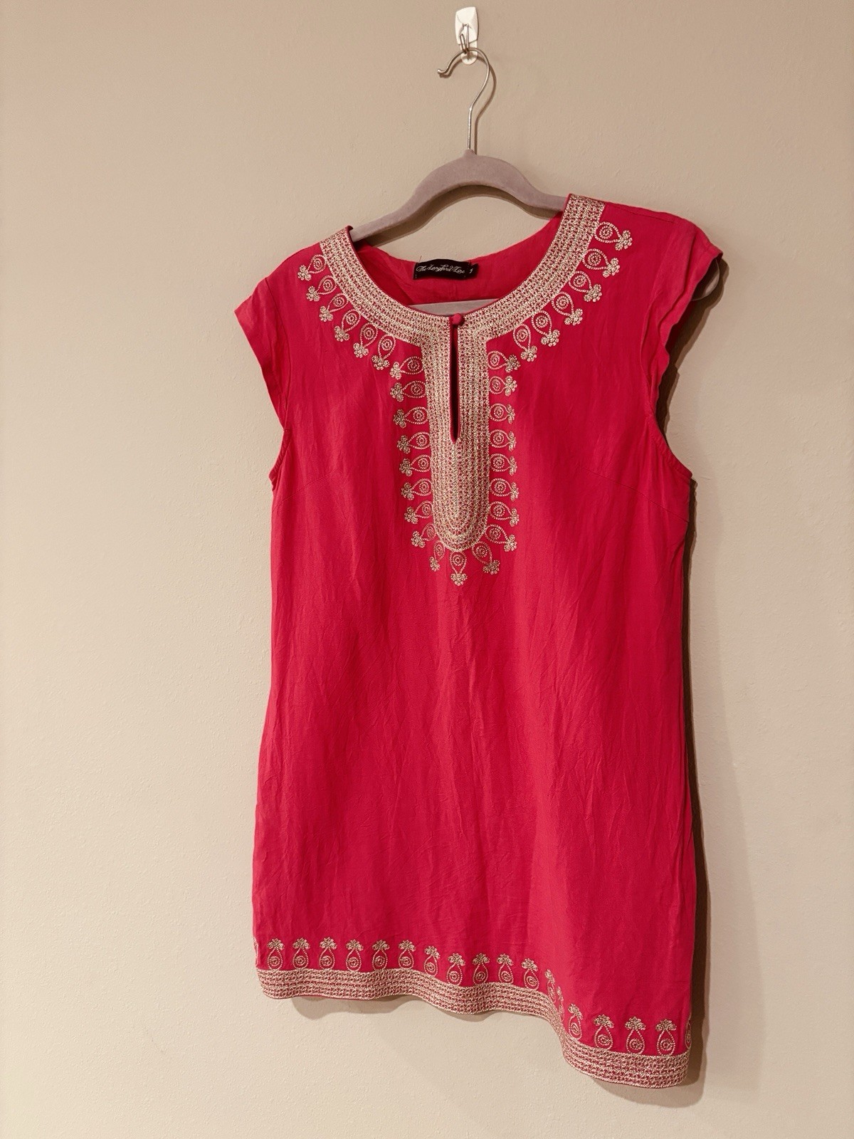 The Langford Line Pink Embroidered Kurta M Linen Blend Traditional Elegant Chic