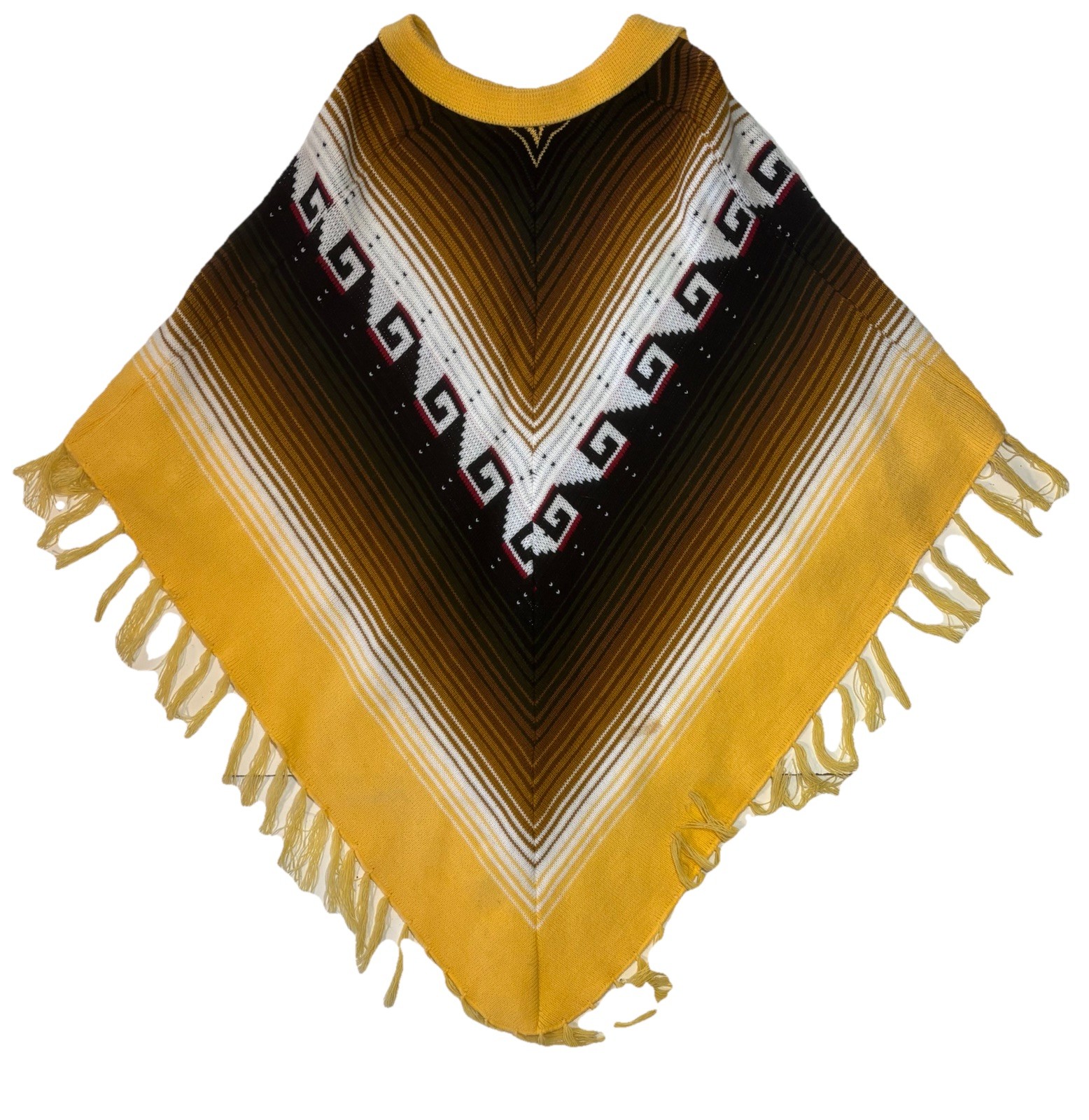 Vintage Inca Imports Fringe Poncho OSFA Handmade Ecuador Cloak Sweater Yellow