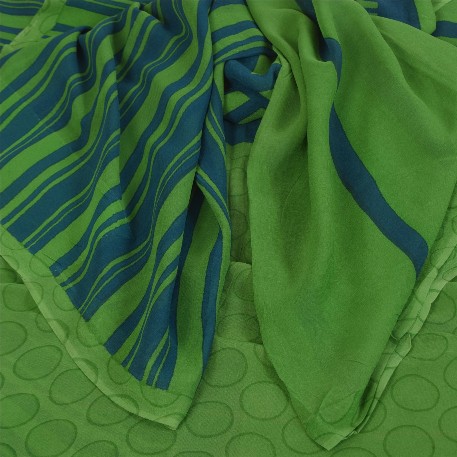 Sanskriti Vintage Sarees Green Pure Georgette Silk Print Sari 5+Yd Craft Fabric