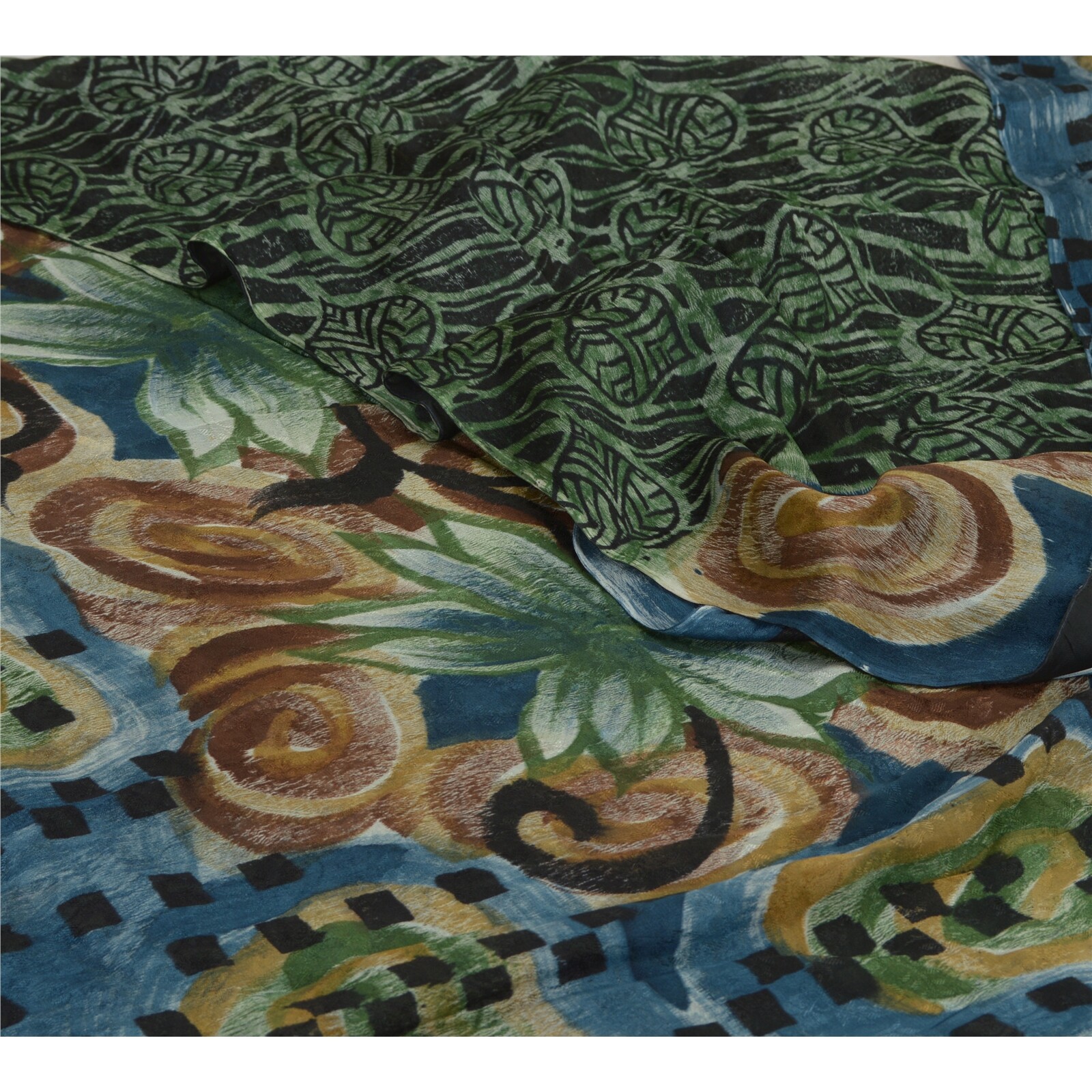 Sanskriti Vintage Green Sarees Pure Georgette Silk Iprinted Sari Craft Fabric