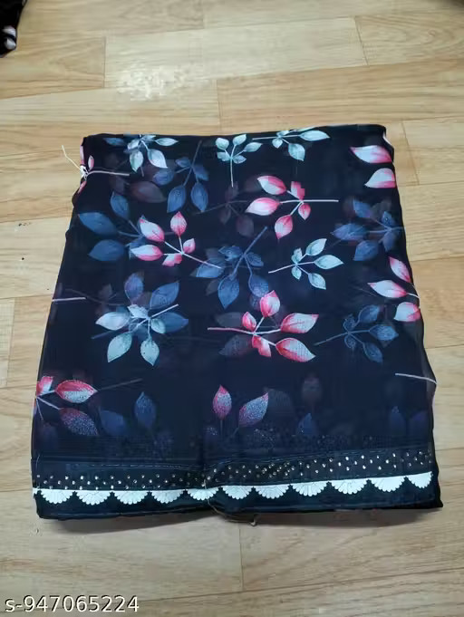 Women Daily wear saree_Georgette Printed Saree with Lace Border Lightweight sari