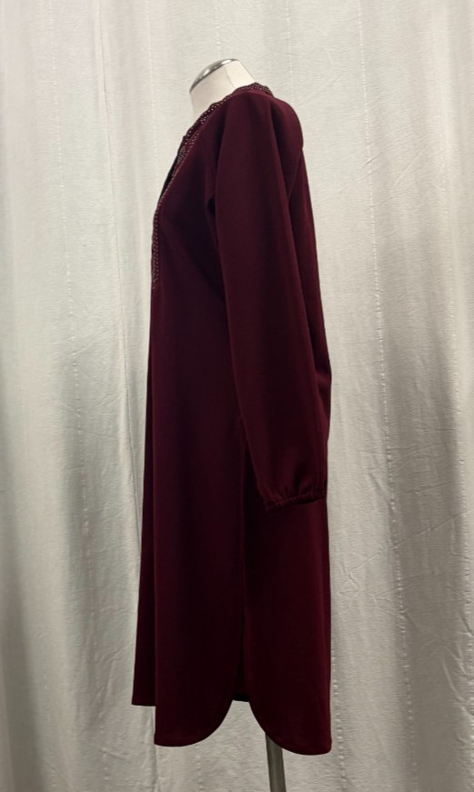 Lakshita Large Kurta Dress Maroon Beadwork Full Length Chambray Tunic Maxi Red