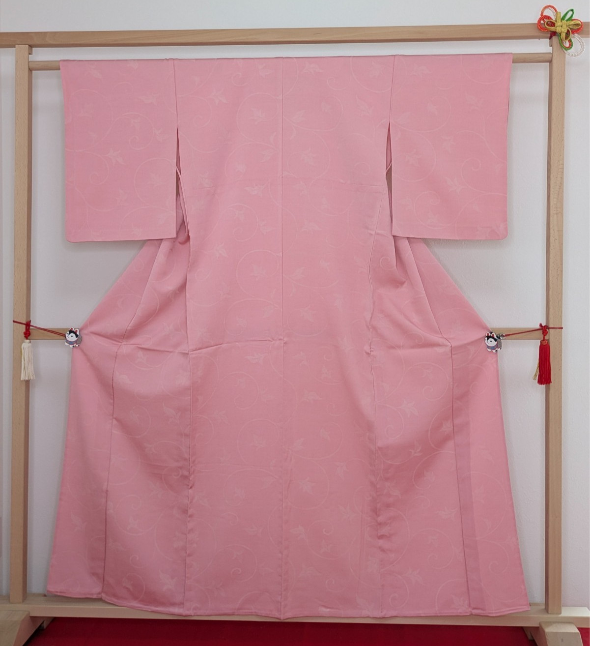 Authentic Japanese Kimono Silk Hitoe Pink Plain Woven-in Floral Unlined Iromuji