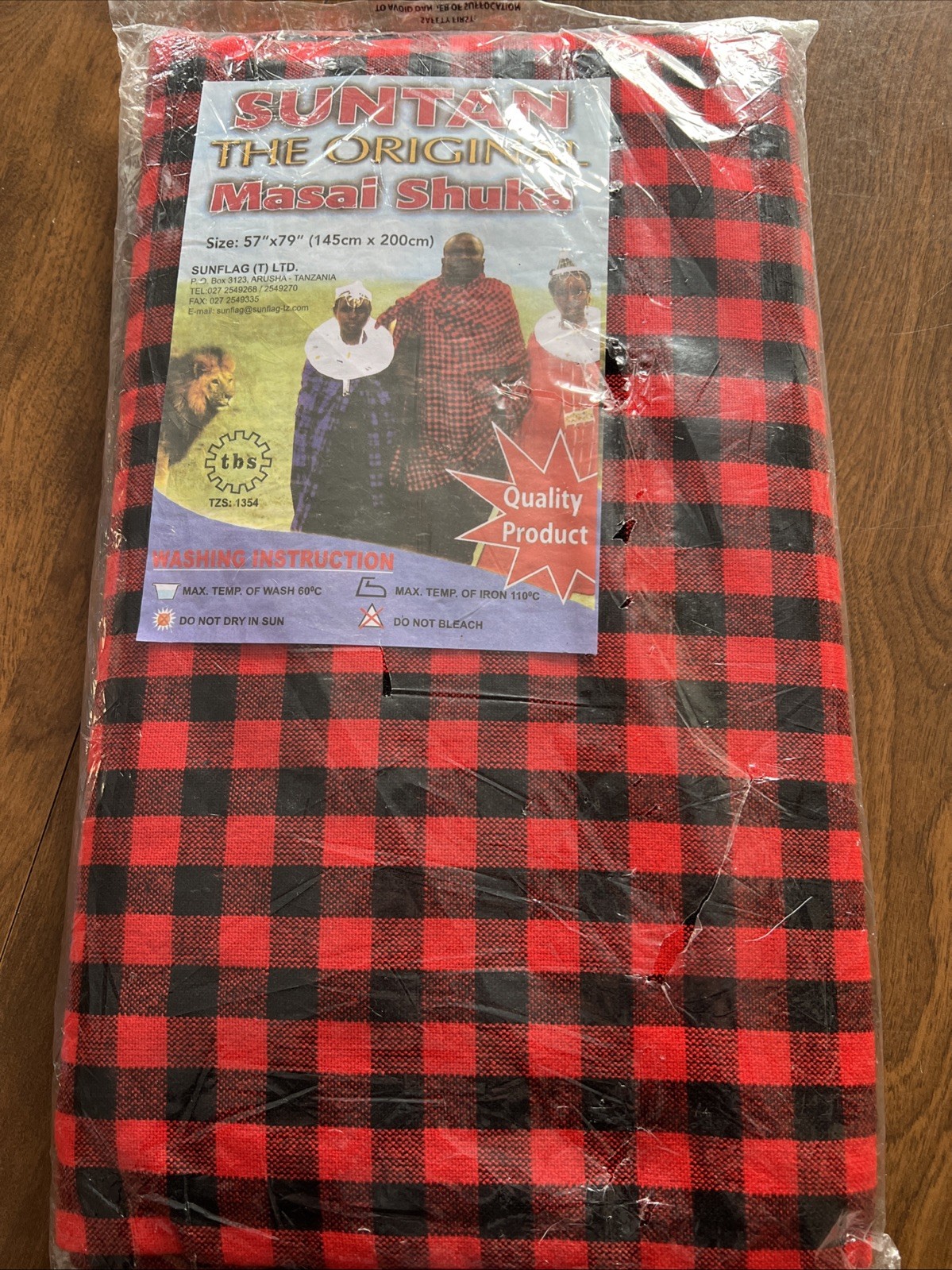 Maasai Masai Shuka Blanket Red Black Plaid 57×79 Throw Tribal African SUNTAN