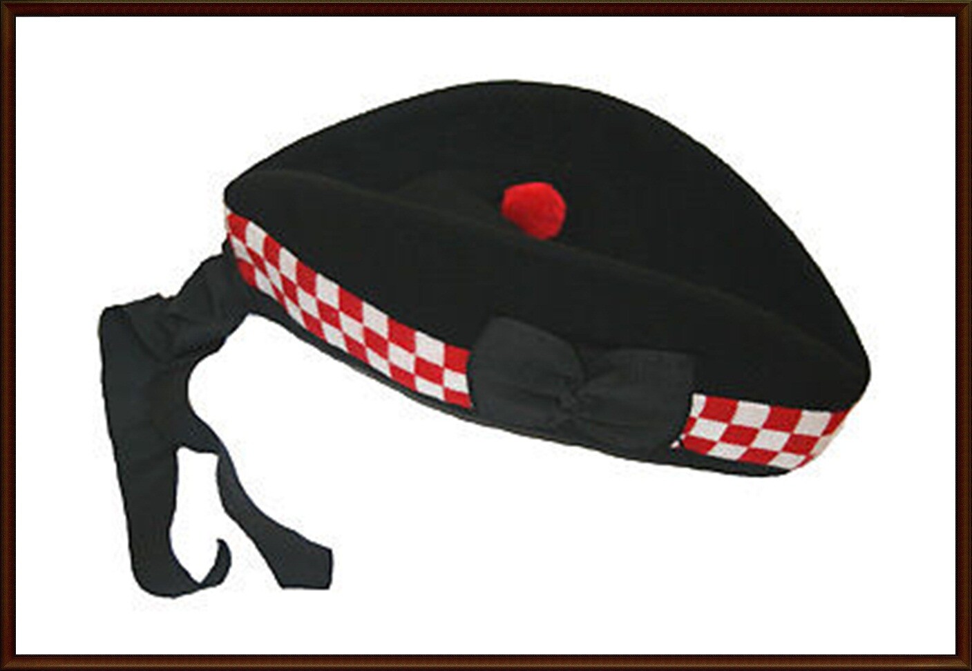 SCOTTISH PIPER HAT 100% PURE WOOL BLACK GLENGARRY DOUBLE DICED HAT