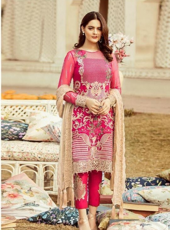 Bollywoood Designer Wedding Rani Pink Golden Embroidered Salwar Kameez Set
