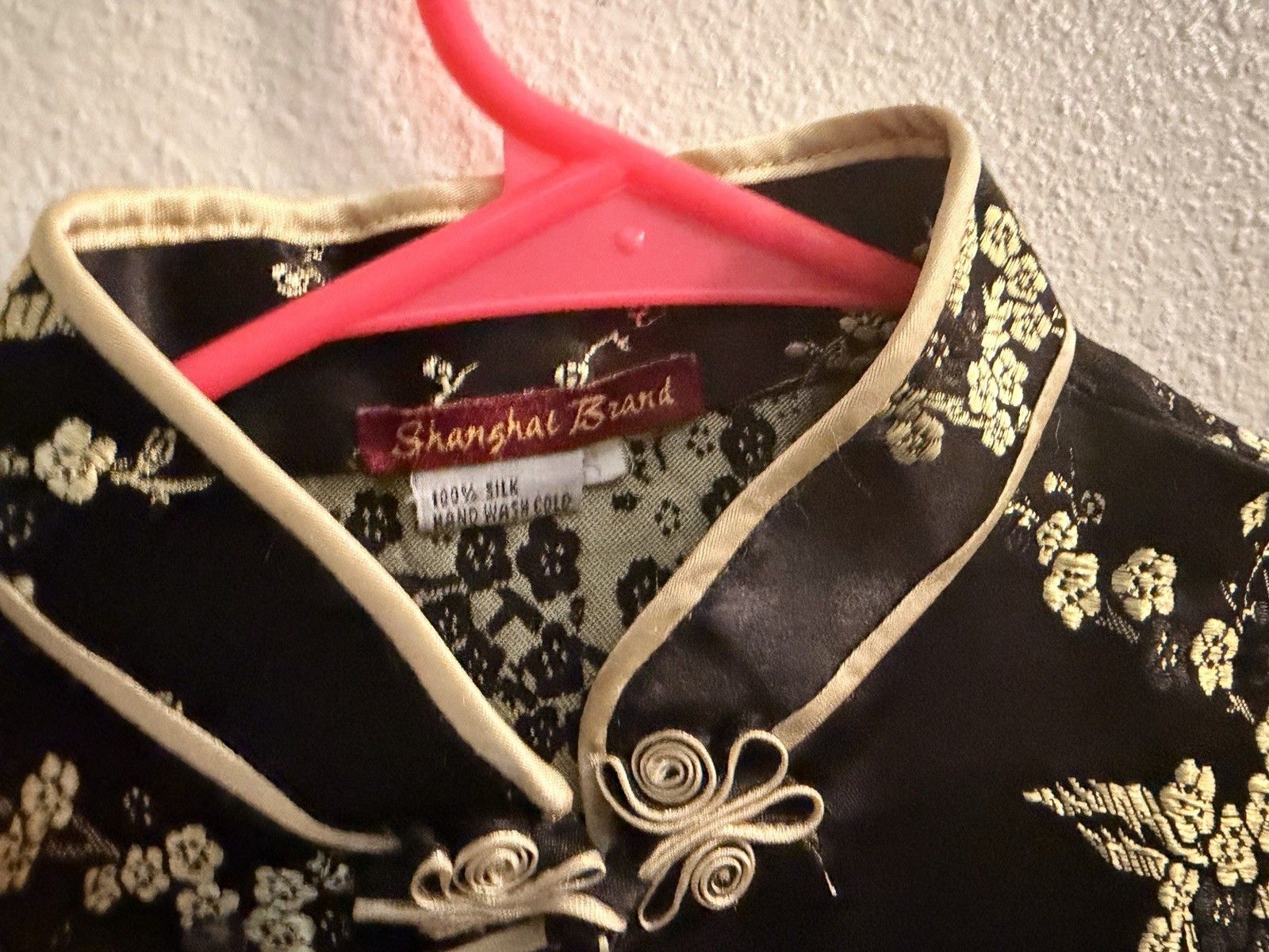 Shanghai Brand Womens Cheong-sam Cheongsam Dress Black Silk Satin Size S