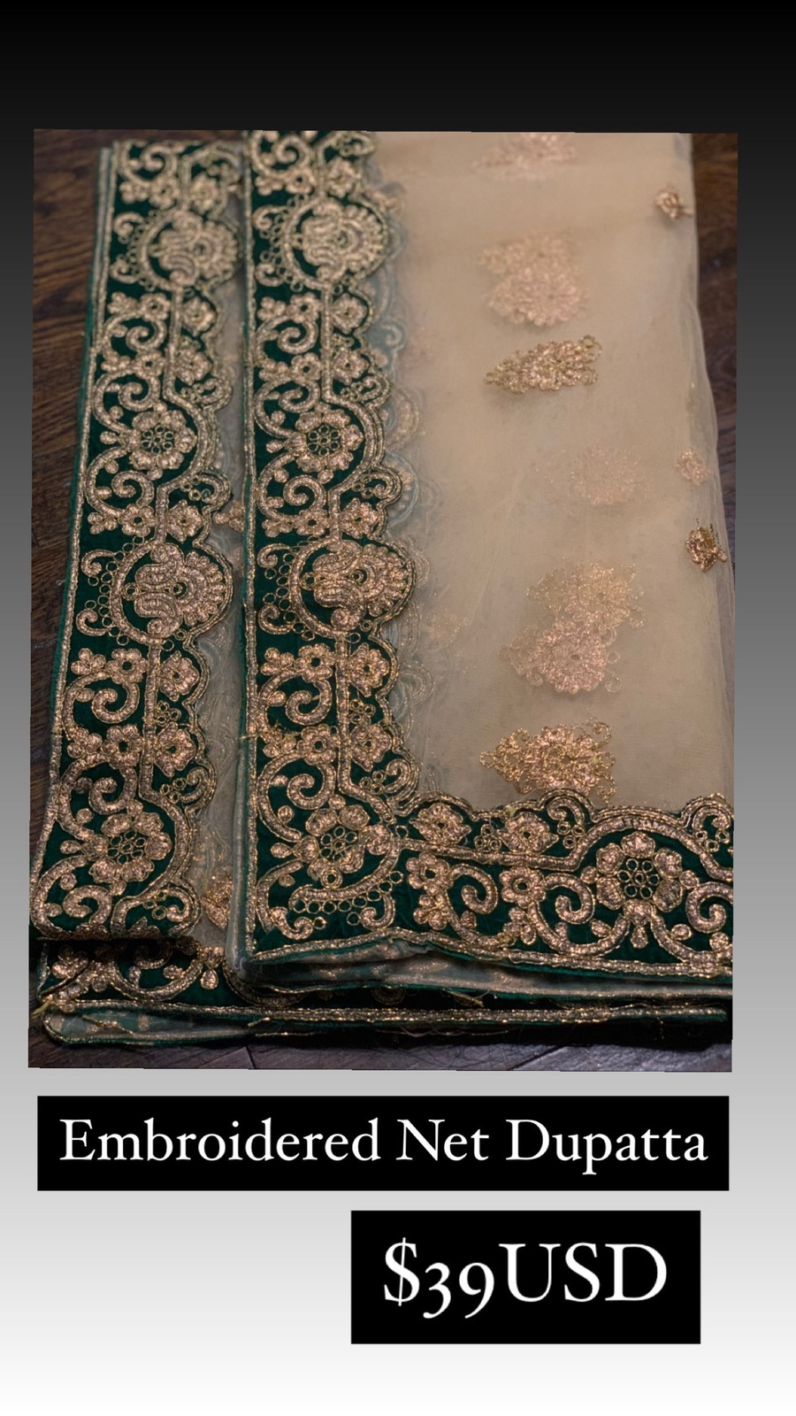 Indian 2 Piece Net Dupatta Hand Embroidered Zari Wedding Party Veil Stole