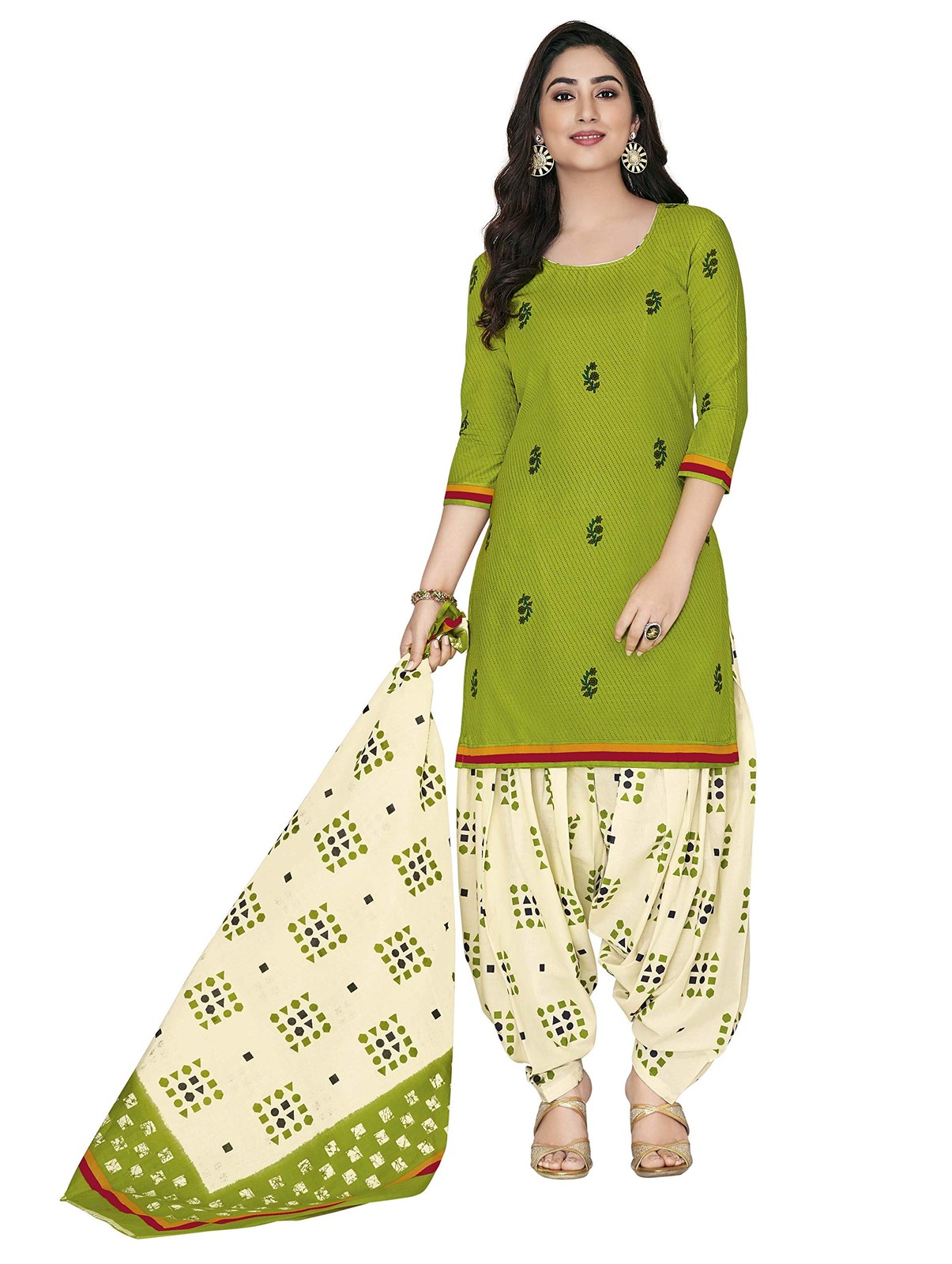 Miraan Women Cotton Unstitched Dress Material (SGPRI423, Green, Free Size)