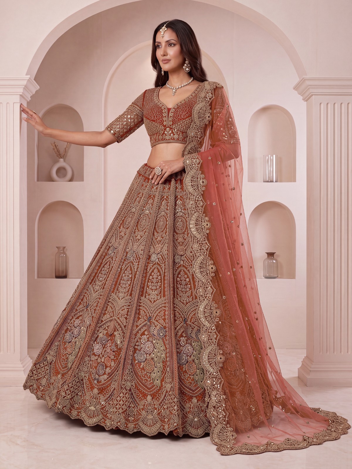 Luxury Net Lehenga Choli Peacock Zari Thread Work Bridal Party Wear Set