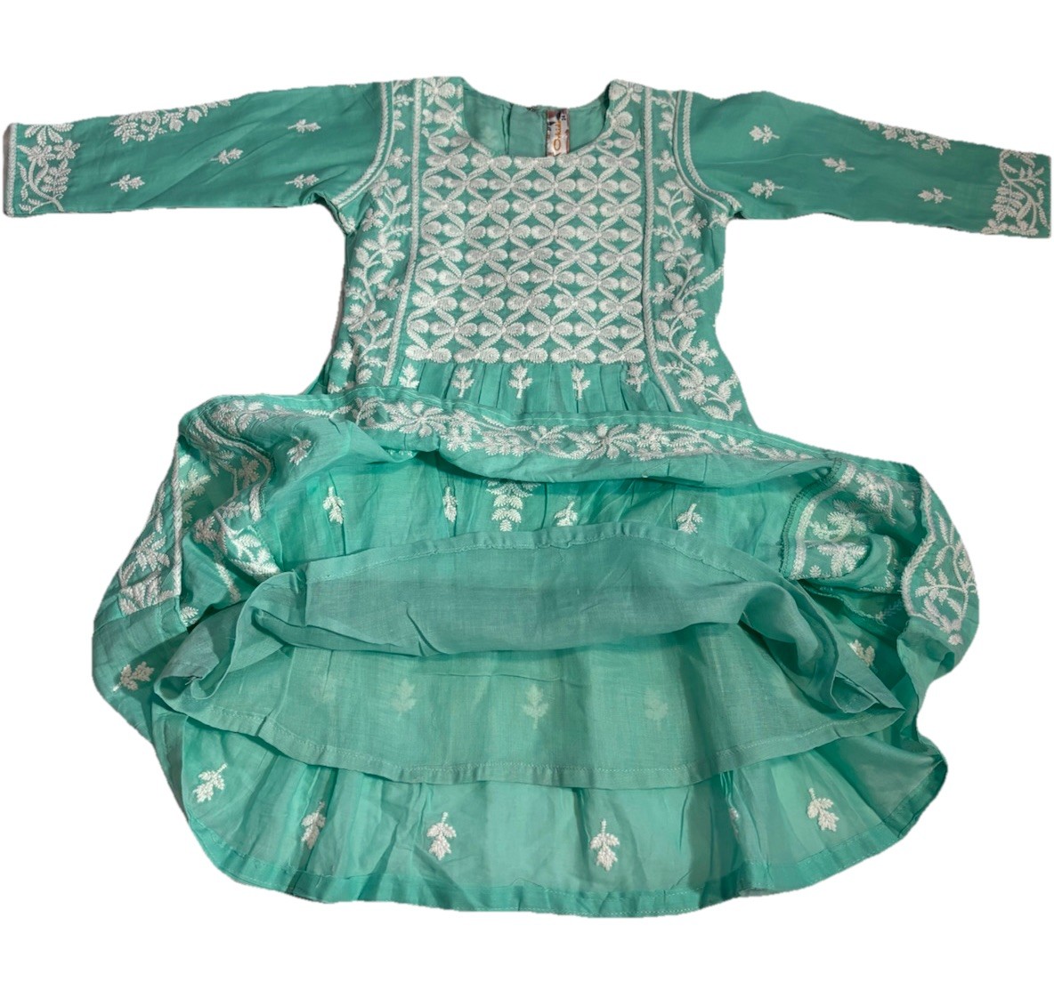 Kurta Mint Green Cotton Mix Dress Orkids Chickankari Embroidery Tunic Lace Girls